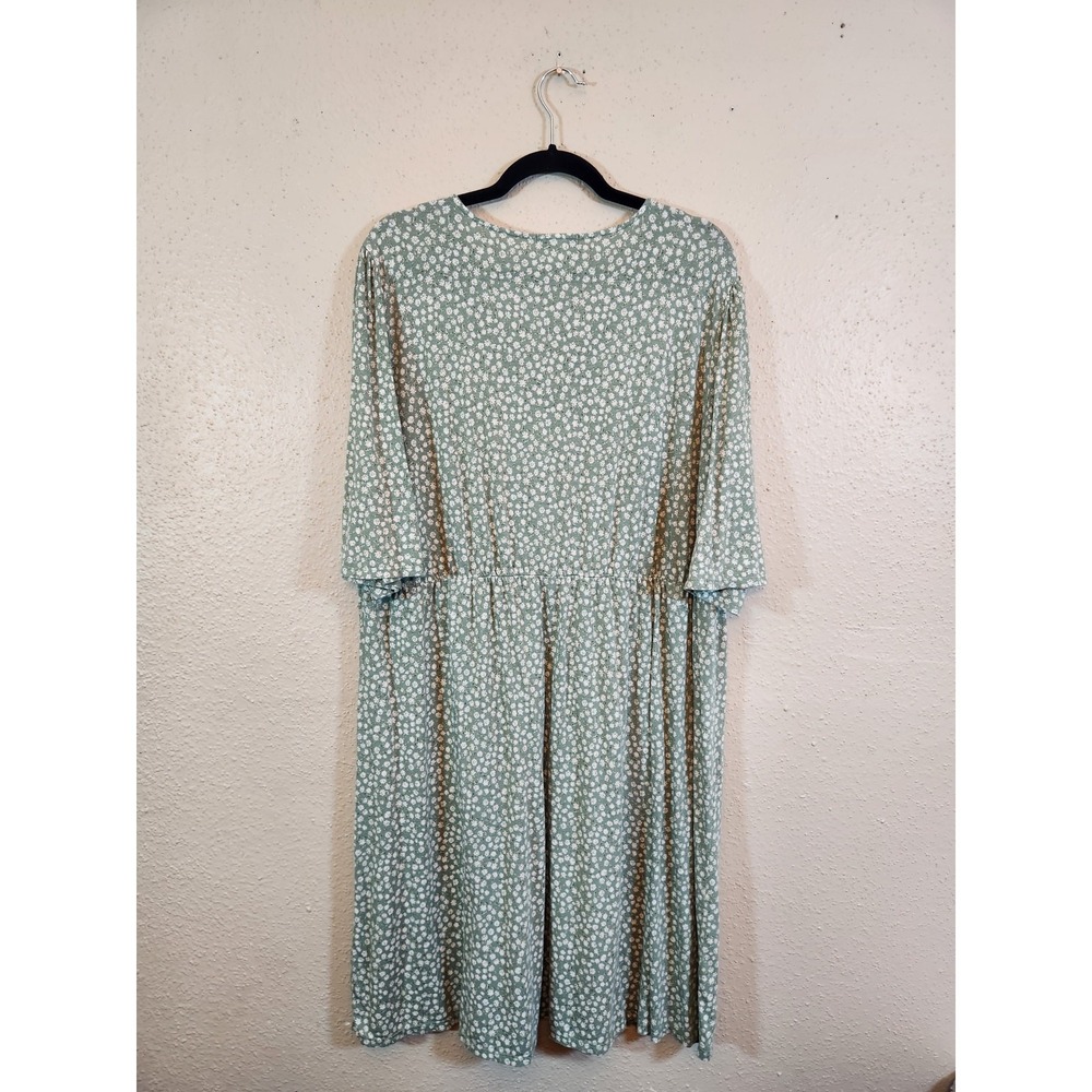 Sonoma Women's Green Yellow Daisy Floral Short Sleeve Peasant Midi Dress Size 2X - Picture 2 of 6